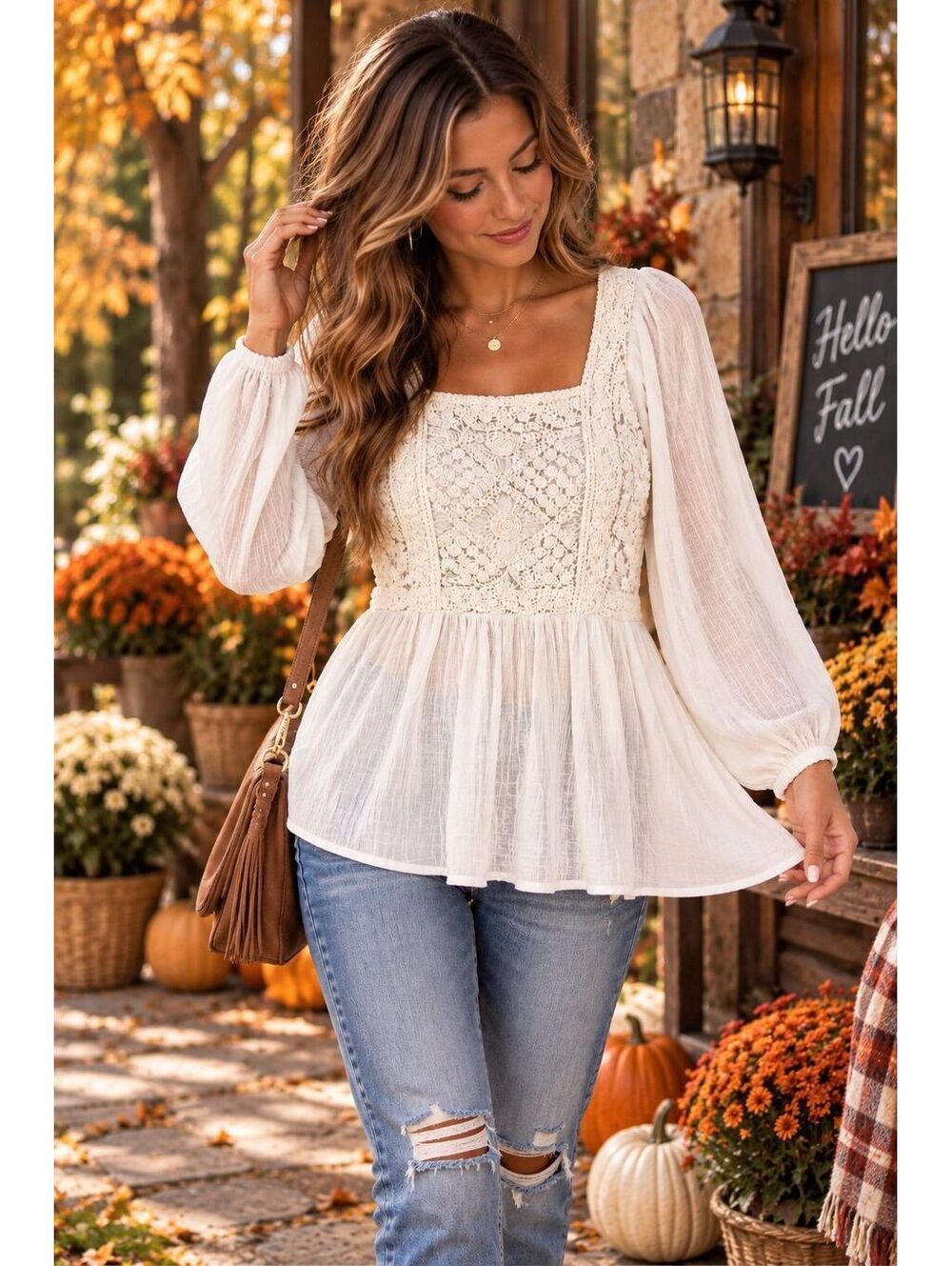 $70 NWT Altar’d State long sleeve Crochet top sz small